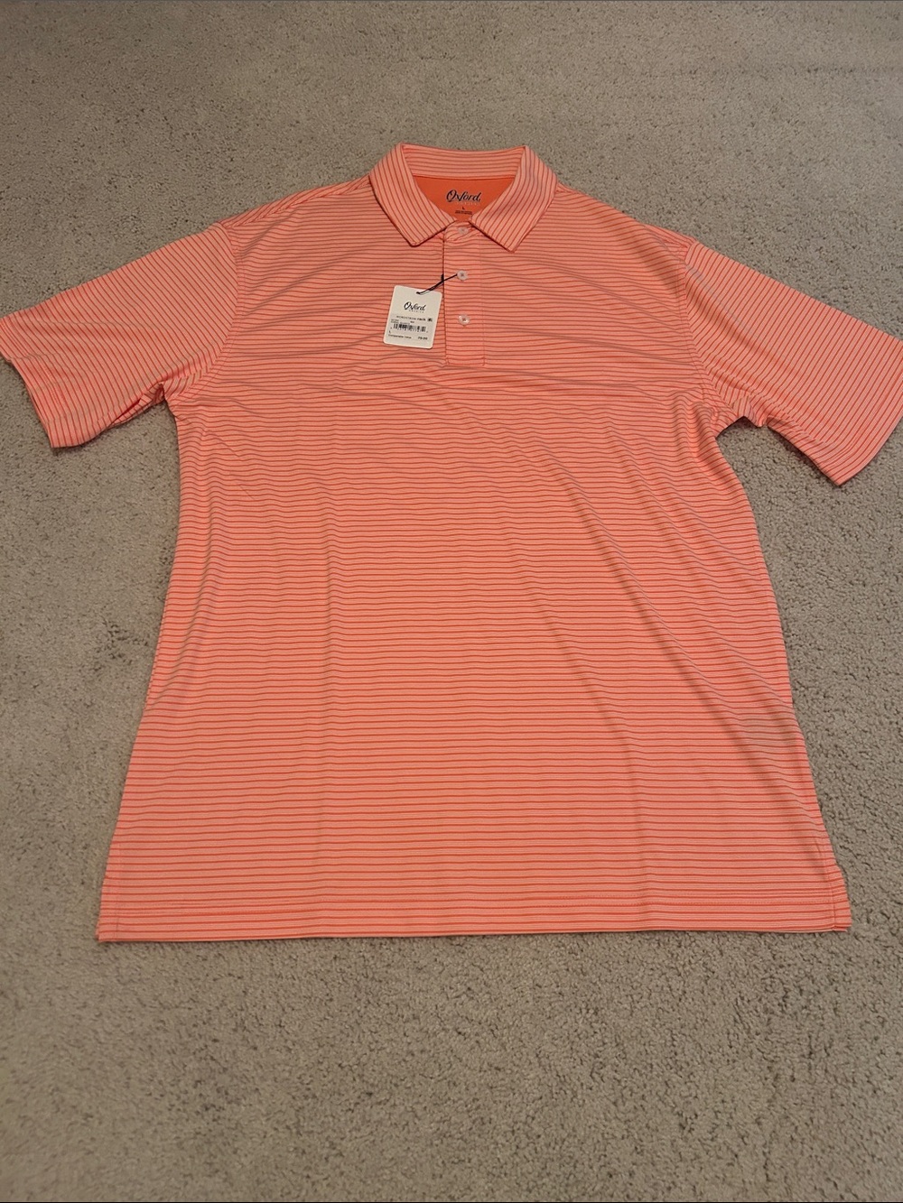 Oxford Men's Orange and White Striped Polo